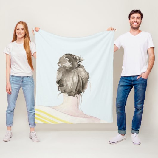 Brown Hair Top Knot Bun Fleece Deken (In situ)