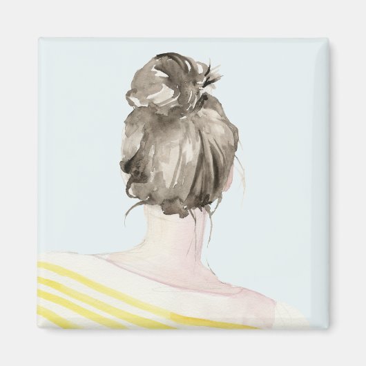 Brown Hair Top Knot Bun Magneet (Voorkant)