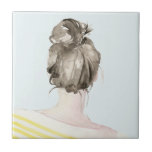 Brown Hair Top Knot Bun Tegeltje<br><div class="desc">Top Knot Sailor Stripes I van Jennifer Paxton Parker. | 138995 GG</div>
