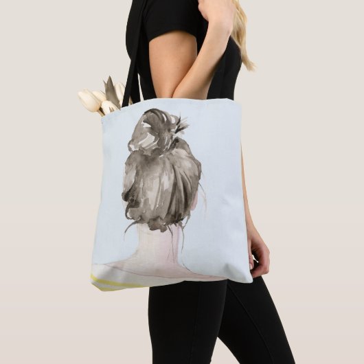 Brown Hair Top Knot Bun Tote Bag (Dichtbij)