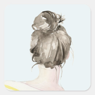 Brown Hair Top Knot Bun Vierkante Sticker