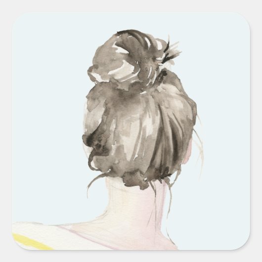 Brown Hair Top Knot Bun Vierkante Sticker (Voorkant)