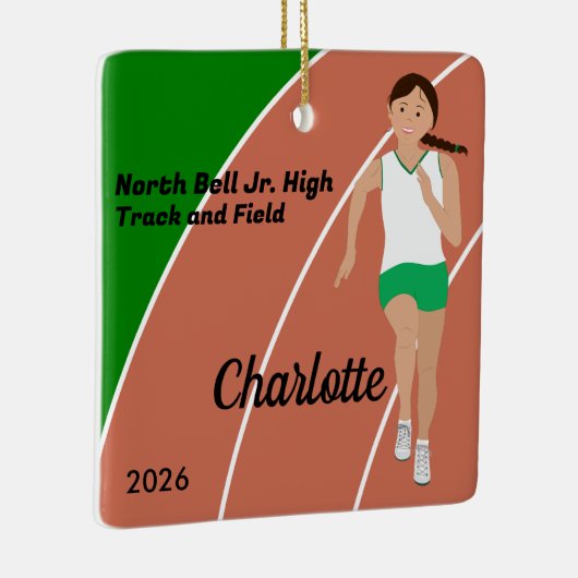 Brown Hair Track en Field Girl in Groen Wit Keramisch Ornament (Rechts)