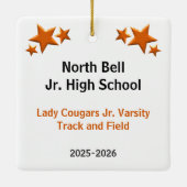 Brown Hair Track en Field Girl in het Sinaasappel Keramisch Ornament (Achterkant)