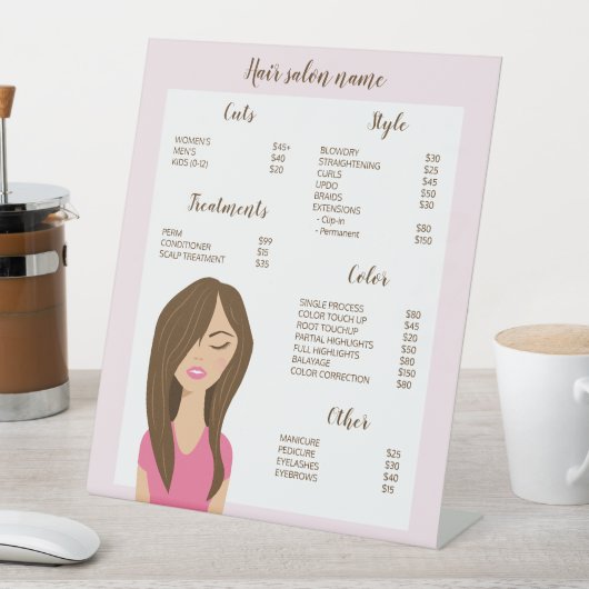 Brown Hair Woman Tekening Aangepast hair Salon Men Reclamebord Met Voetstuk (Insitu)