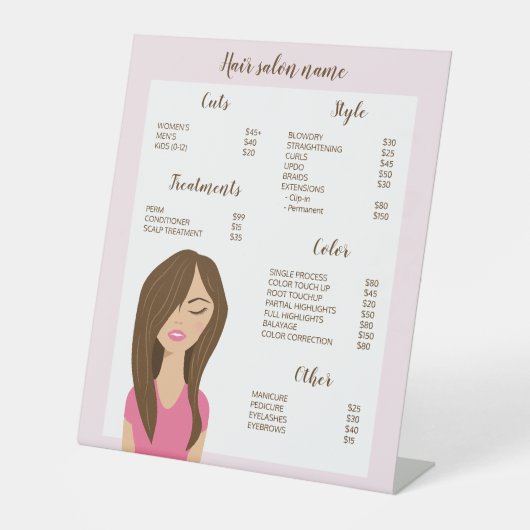 Brown Hair Woman Tekening Aangepast hair Salon Men Reclamebord Met Voetstuk (Voorkant)