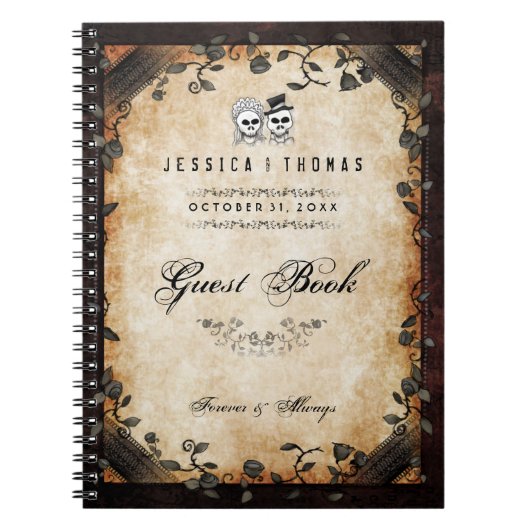 Brown Halloween Wedding Gothic Skeleton GUEST BOOK Notitieboek (Voorkant)