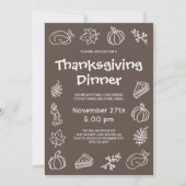 Brown Hand Drawn Whimsical Thanksgiving Dinner Kaart (Voorkant)