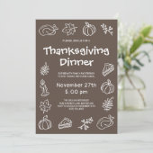 Brown Hand Drawn Whimsical Thanksgiving Dinner Kaart (Staand voorkant)