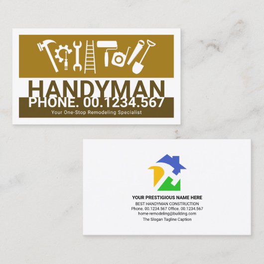 Brown Handyman Tools Layers Home Renovation Visitekaartje (Voorkant / Achterkant)