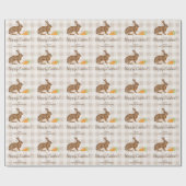 Brown Hare And Carrots Happy Easter Beige Gingham Cadeaupapier (Vlak)