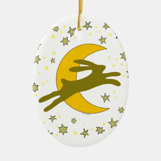 Brown Hare and Crescent Moon in a Starry Sky Keramisch Ornament (Voorkant)