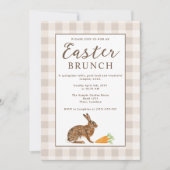 Brown Hare Beige Gingham Rustic Easter Brunch Kaart (Voorkant)