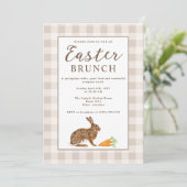 Brown Hare Beige Gingham Rustic Easter Brunch Kaart (Staand voorkant)
