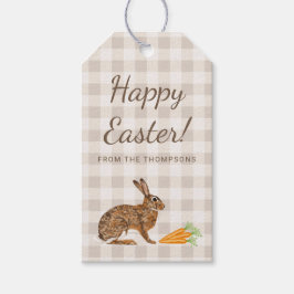 Brown Hare Rabbit And Carrots Happy Easter Beige Cadeaulabel