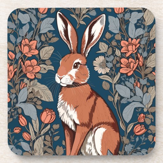 Brown Hare William Morris Geïnspireerd Bloemen Bier Onderzetter (Voorkant)