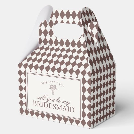 Brown Harlequin Checkered Bridesmaid Proposal Box Bedankdoosjes (Voorkant)