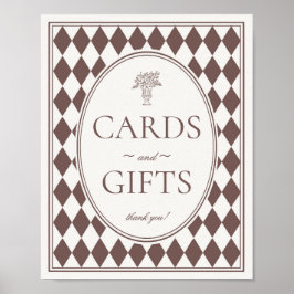 Brown Harlequin Checkered Cards and Gifts Sign Poster