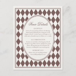 Brown Harlequin Checkered Finer Details Wedding Informatiekaartje