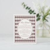 Brown Harlequin Checkered Finer Details Wedding Informatiekaartje (Staand voorkant)