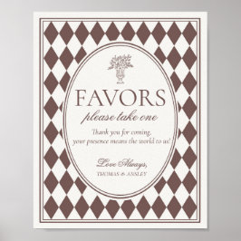 Brown Harlequin Checkered Wedding Favors Sign Poster