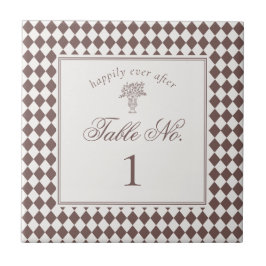 Brown Harlequin Checkered Wedding Table Number Tegeltje