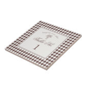 Brown Harlequin Checkered Wedding Table Number Tegeltje (Zijkant)