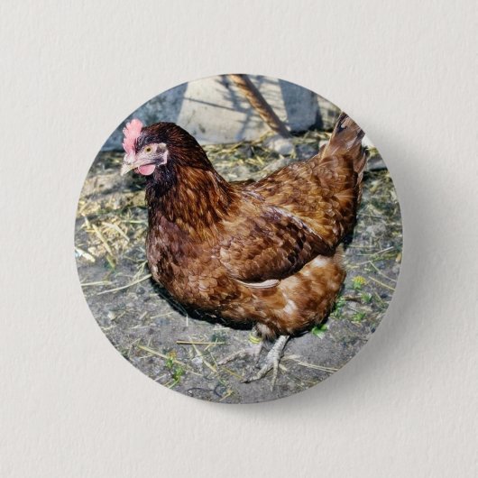 Brown Hen op de achterkant Ronde Button 5,7 Cm (Voorkant)