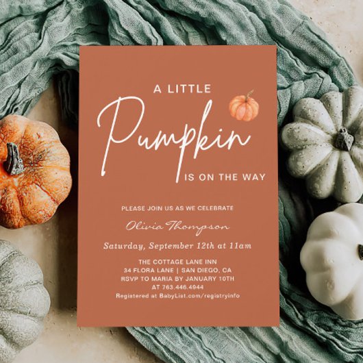 Brown Herfst Little Pumpkin Baby shower Kaart