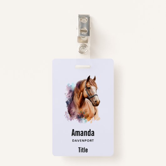 Brown Horse Head Portrait in Watercolor Badge (Voorkant met clip)