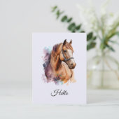 Brown Horse Head Portrait in Watercolor Briefkaart (Staand voorkant)