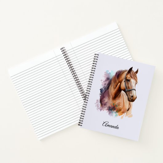Brown Horse Head Portrait in Watercolor Notitieboek (Binnen)