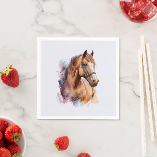 Brown Horse Head Portrait in Watercolor Servet (Insitu)