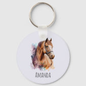 Brown Horse Head Portrait in Watercolor Sleutelhanger (Voorkant)