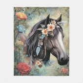  Brown horse in flowers. Fleece Deken (Voorkant)
