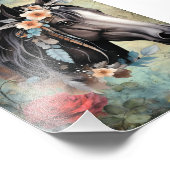 Brown horse in flowers. Foto Afdruk (Hoek)