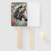 Brown horse in flowers. Handwaaier (Voorkant en achterkant)