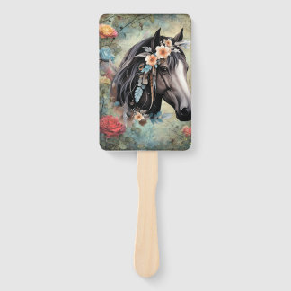 Brown horse in flowers. Handwaaier