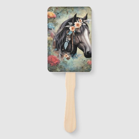 Brown horse in flowers. Handwaaier (Voorkant)