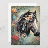  Brown horse in flowers. Menu (Voorkant / Achterkant)