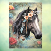 Brown horse in flowers. Raamsticker (Vel 3)