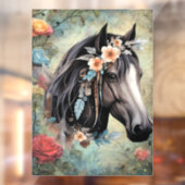 Brown horse in flowers. Raamsticker (Vel 2)