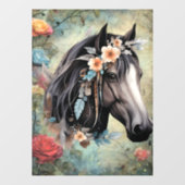 Brown horse in flowers. Raamsticker (Vel)