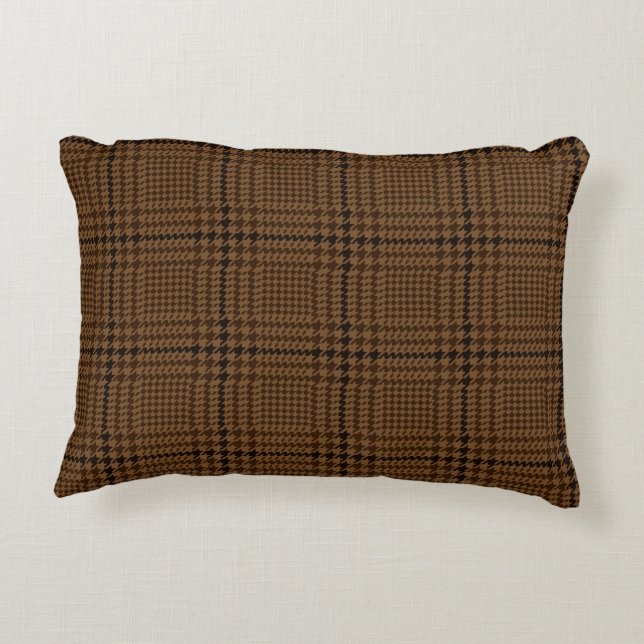 Brown Houndstooth Glen Check Pattern Accent Kussen (Achterkant)