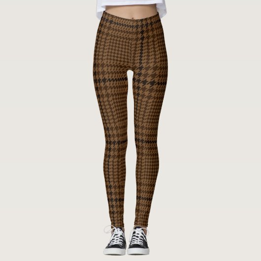 Brown Houndstooth Glen Check Pattern Leggings (Voorkant)