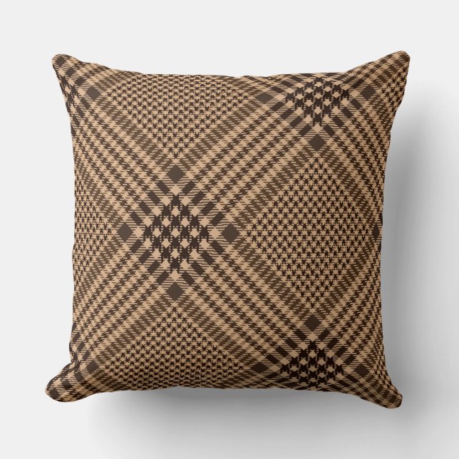 Brown Houndstooth Scottish Check Pset Pattern Kussen (Voorkant)
