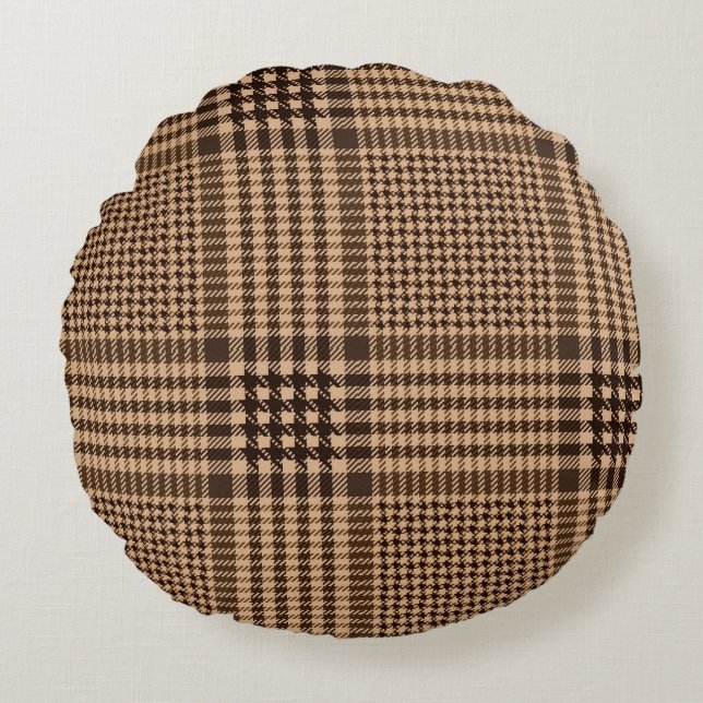 Brown Houndstooth Scottish Check Pset Pattern Rond Kussen (Voorkant)