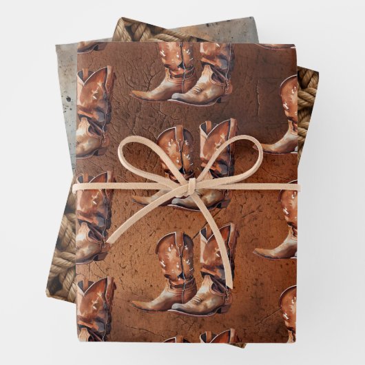 Brown Howdy Cowboy Western Rope Inpakpapier Vel (In situ)