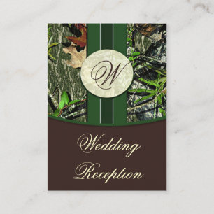 Brown & Hunter Green Camo bruiloft receptie Kaarte Informatiekaartje