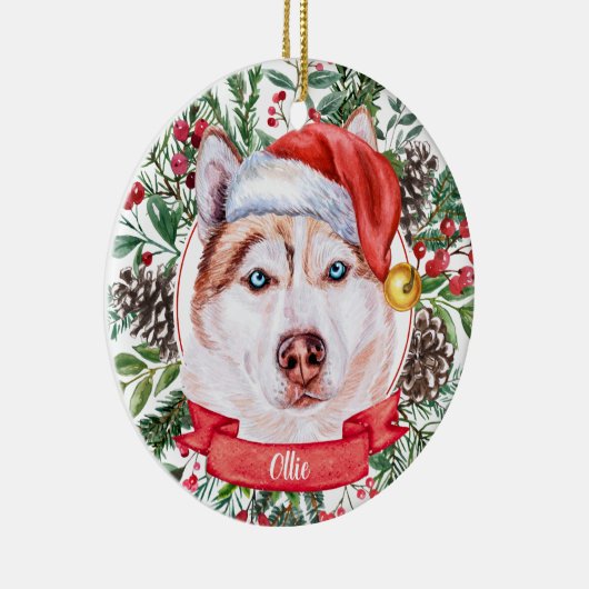 Brown Husky Dog Aangepast kerstkerstkerstkerstkers Keramisch Ornament (Rechts)